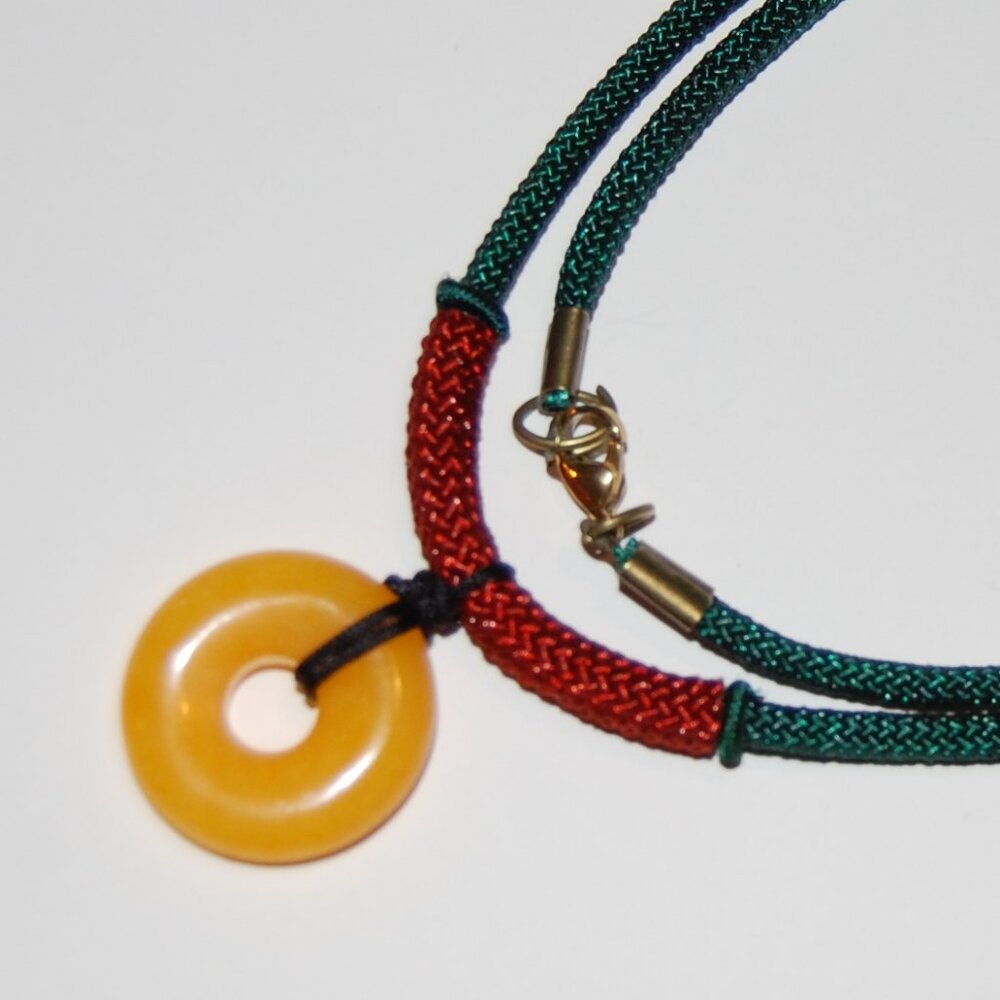 Jade Necklace,Yellow Jade Pendant Cord Necklace,Good Luck Necklace